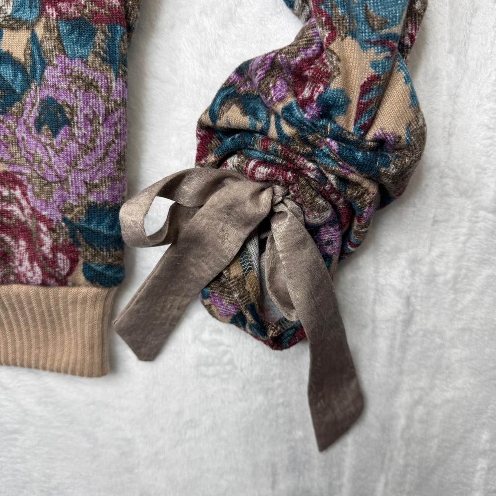 Entro Floral Print Crewneck Sweater Women Size‎ S Bow Sleeve - Picture 7 of 7
